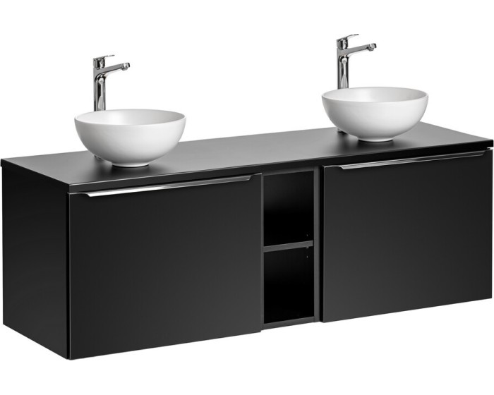 Závěsná skříňka SantaFe Domi s deskou a umyvadly 140 cm černá