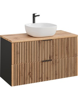 Závěsná skříňka Casad Smile s deskou a umyvadlem 100 cm černá/dub wotan