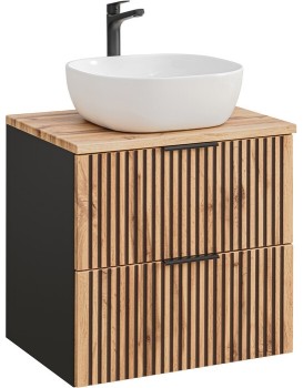 Závěsná skříňka Casad II s deskou a umyvadlem 60 cm černá/dub wotan