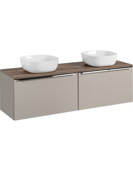 Závěsná skříňka SantaFe Smile s deskou a umyvadly 160 cm taupe/dub santa fe vintage