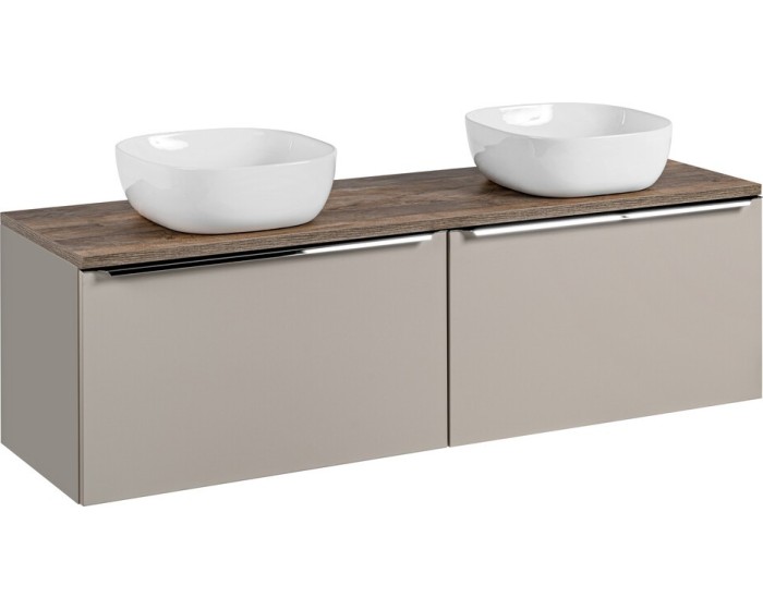 Závěsná skříňka SantaFe Smile s deskou a umyvadly 160 cm taupe/dub santa fe vintage