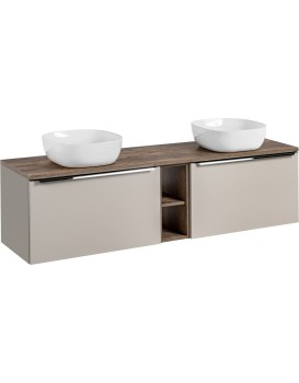Závěsná skříňka SantaFe Smile s deskou a umyvadlem 180 cm taupe/dub santa fe vintage