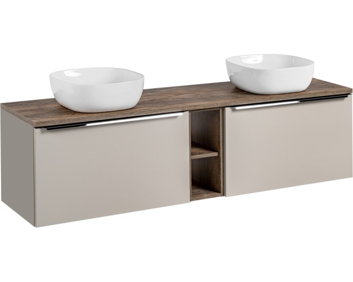 Závěsná skříňka SantaFe Smile s deskou a umyvadlem 180 cm taupe/dub santa fe vintage