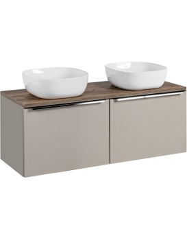 Závěsná skříňka SantaFe Smile s deskou a umyvadly 120 cm taupe/dub santa fe vintage