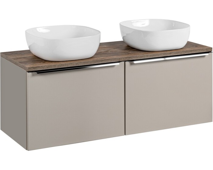 Závěsná skříňka SantaFe Smile s deskou a umyvadly 120 cm taupe/dub santa fe vintage