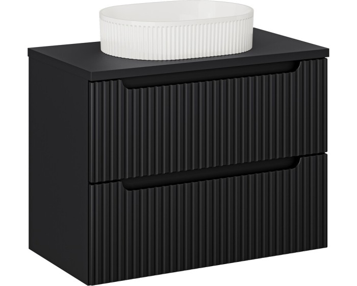 Závěsná skříňka Nova Black II s deskou a umyvadlem 80 cm černá/bílá