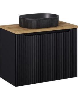 Závěsná skříňka Nova Black II s deskou a umyvadlem 80 cm černá/dub evoke