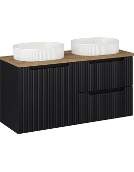 Závěsná skříňka Nova Black Beyond s deskou a umyvadlem 120 cm černá/dub evoke