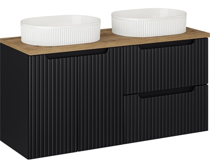 Závěsná skříňka Nova Black Beyond s deskou a umyvadlem 120 cm černá/dub evoke