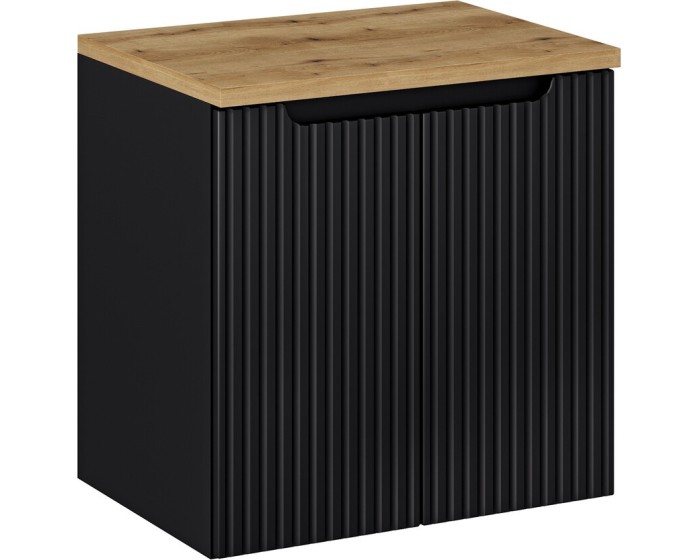 Závěsná skříňka Nova Black II s deskou 60 cm černá/dub evoke