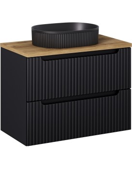 Koupelnová skříňka Nova Black I s deskou a umyvadlem 80 cm černá/dub evoke