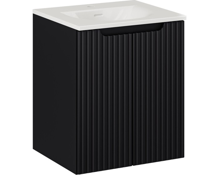Závěsná skříňka Nova Black II se zápustným umyvadlem 50 cm černá/bílá