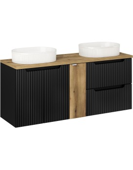 Závěsná skříňka Nova Black Beyond s deskou a umyvadly 140 cm černá/dub evoke