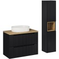 Koupelnová sestava Nova Black 80 cm s umyvadlem, deskou a skříňkami černá/dub evoke