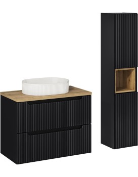 Koupelnová sestava Nova Black 80 cm s umyvadlem, deskou a skříňkami černá/dub evoke