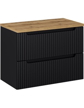 Závěsná skříňka pod umyvadlo Nova Black I s deskou 80 cm černá/dub coast evoke