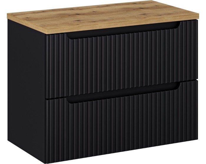 Závěsná skříňka pod umyvadlo Nova Black I s deskou 80 cm černá/dub coast evoke