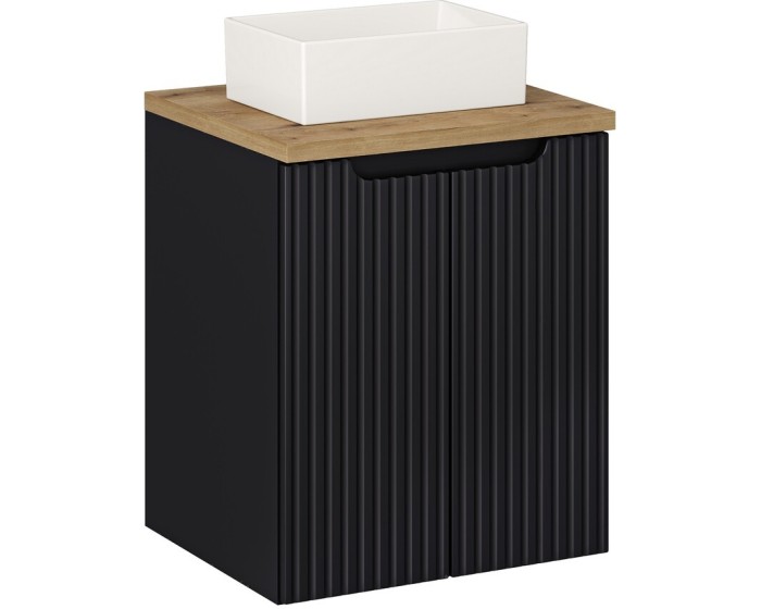 Závěsná skříňka Nova Black Gaja II s deskou a umyvadlem 50 cm černá/dub evoke