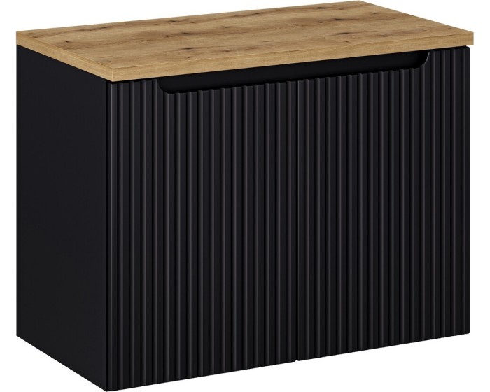 Závěsná skříňka pod umyvadlo Nova Black II s deskou 80 cm černá/dub evoke