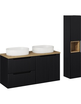 Koupelnová sestava Nova Black s deskou, umyvadly a skříňkami 120 cm černá/dub evoke