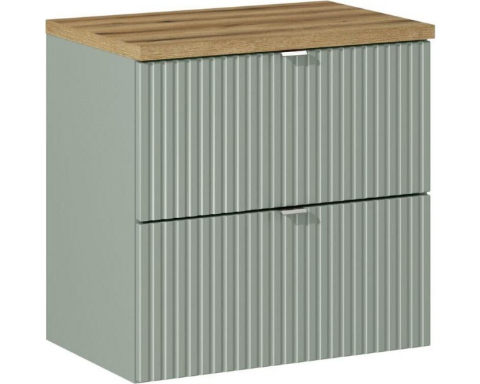 Závěsná skříňka Line Reed Green II s deskou 60 cm zelená/dub evoke
