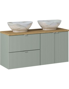 Závěsná skříňka Line Reed Green Pati s deskou a umyvadly 120 cm zelená/dub evoke