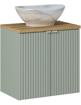 Závěsná skříňka Line Reed Green s deskou a umyvadlem 60 cm zelená/dub evoke