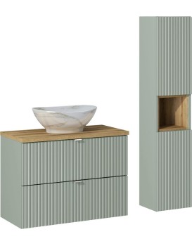 Koupelnová sestava Line Reed Green 80 cm se skříňkami a umyvadlem zelená/dub evoke