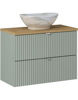 Závěsná skříňka Line Reed s deskou a umyvadlem 80 cm zelená