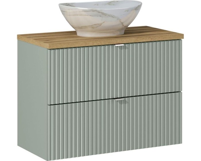 Závěsná skříňka Line Reed s deskou a umyvadlem 80 cm zelená