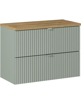 Závěsná skříňka pod umyvadlo Line Reed s deskou 80 cm zelená/dub coast evoke