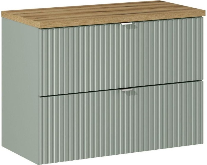 Závěsná skříňka pod umyvadlo Line Reed s deskou 80 cm zelená/dub coast evoke