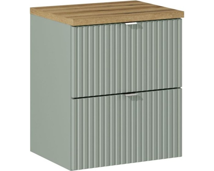 Závěsná skříňka Line Reed Green s deskou 50 cm zelená/dub evoke