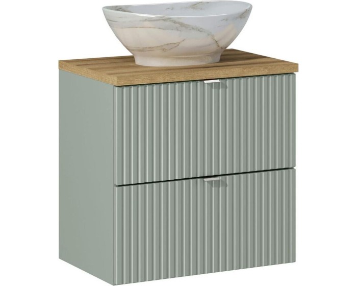 Závěsná skříňka Line Reed Green Pati II s deskou a umyvadlem zelená/dub evoke