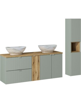 Koupelnová sestava Line Reed Green Pati se skříňkami a umyvadly 140 cm zelená/dub evoke