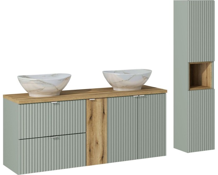 Koupelnová sestava Line Reed Green Pati se skříňkami a umyvadly 140 cm zelená/dub evoke