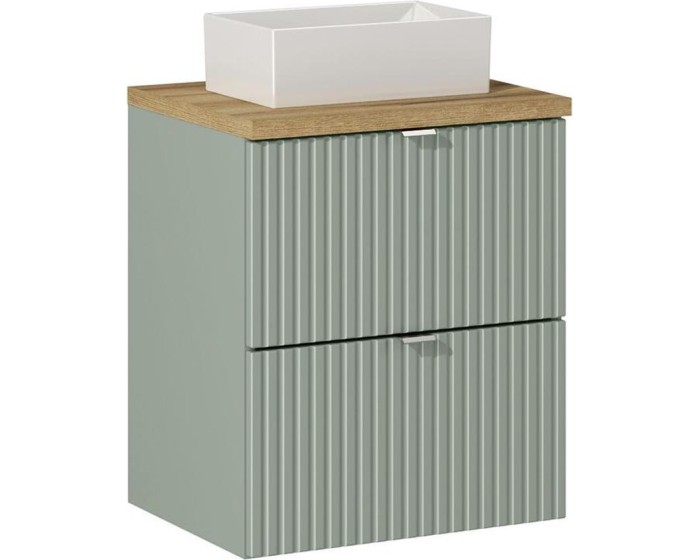 Závěsná skříňka Line Reed Green Gaja s deskou a umyvadlem 50 cm zelená/dub evoke