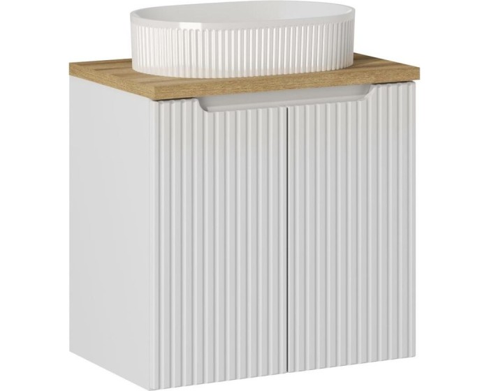 Závěsná skříňka Nova White Beyond s deskou a umyvadlem 60 cm bílá/dub evoke