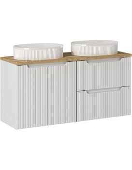 Závěsná skříňka Nova White Beyond s deskou a umyvadly 120 cm bílá/dub evoke