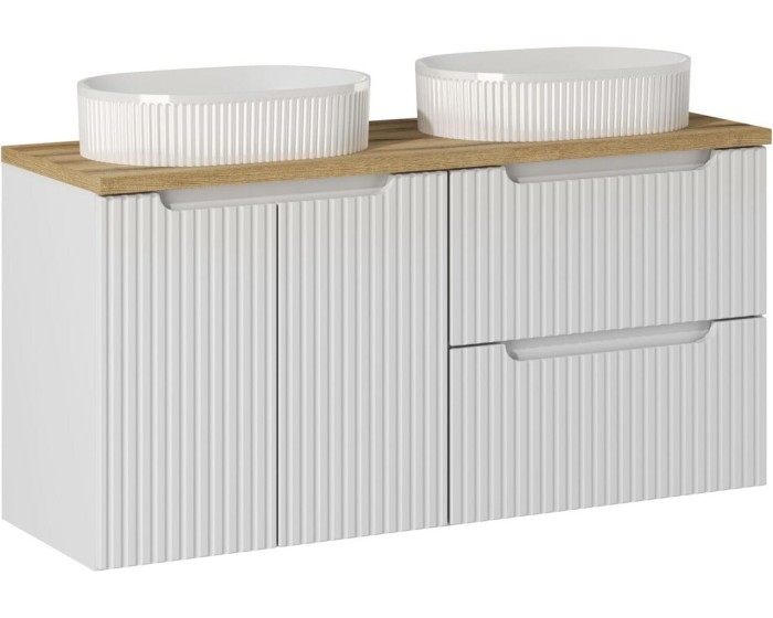 Závěsná skříňka Nova White Beyond s deskou a umyvadly 120 cm bílá/dub evoke
