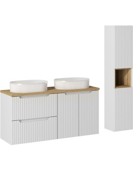 Koupelnová sestava Nova White s deskou, umyvadly a skříňkami 120 cm bílá/dub evoke