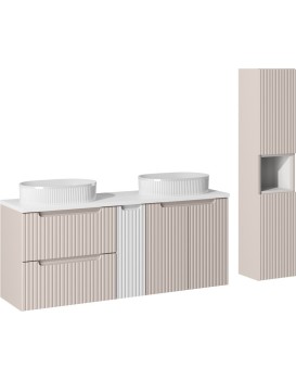 Koupelnová sestava Nova Cashmere Beyond s deskou, umyvadly a skříňkami 140 cm bílá/kašmírová