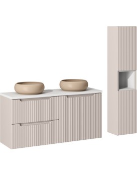 Koupelnová sestava Nova Cashmere s deskou, umyvadly a skříňkami 120 cm kašmírová/bílá