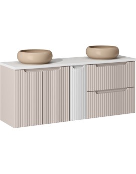 Závěsná skříňka Nova Cashmere Wiki s deskou a umyvadly 140 cm bílá/kašmír