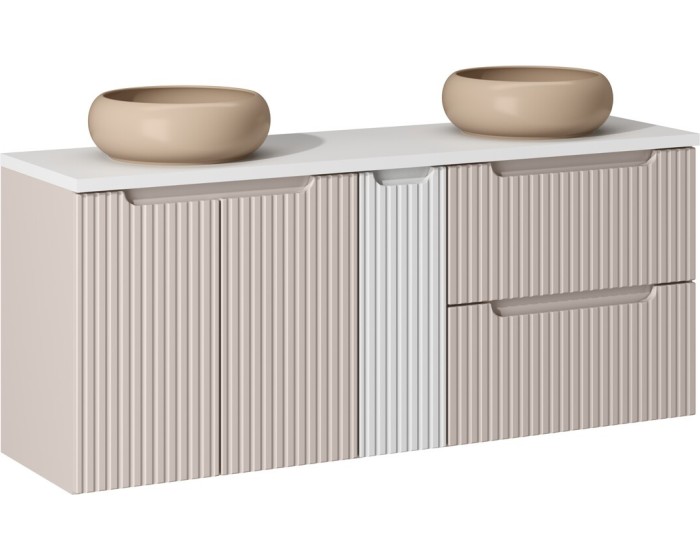 Závěsná skříňka Nova Cashmere Wiki s deskou a umyvadly 140 cm bílá/kašmír