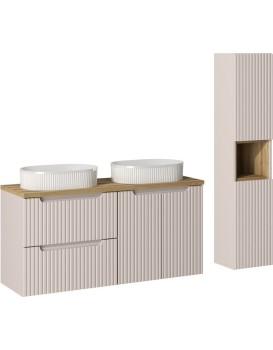 Koupelnová sestava Nova Cashmere s deskou, umyvadly a skříňkami 120 cm kašmírová/dub evoke