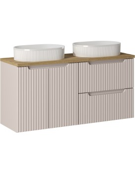 Závěsná skříňka Nova Cashmere Beyond s deskou a umyvadly 120 cm kašmírová/dub evoke