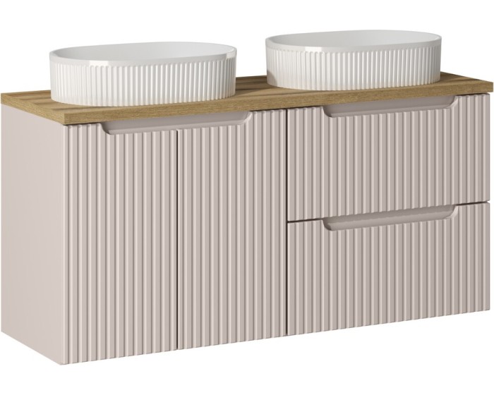 Závěsná skříňka Nova Cashmere Beyond s deskou a umyvadly 120 cm kašmírová/dub evoke