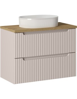 Závěsná skříňka Nova Cashmere Beyond II s deskou a umyvadlem 80 cm kašmírová/dub coast evoke