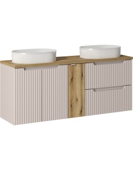 Závěsná skříňka Nova Cashmere Beyond 5 s deskou a umyvadly 140 cm kašmír/dub coast evoke